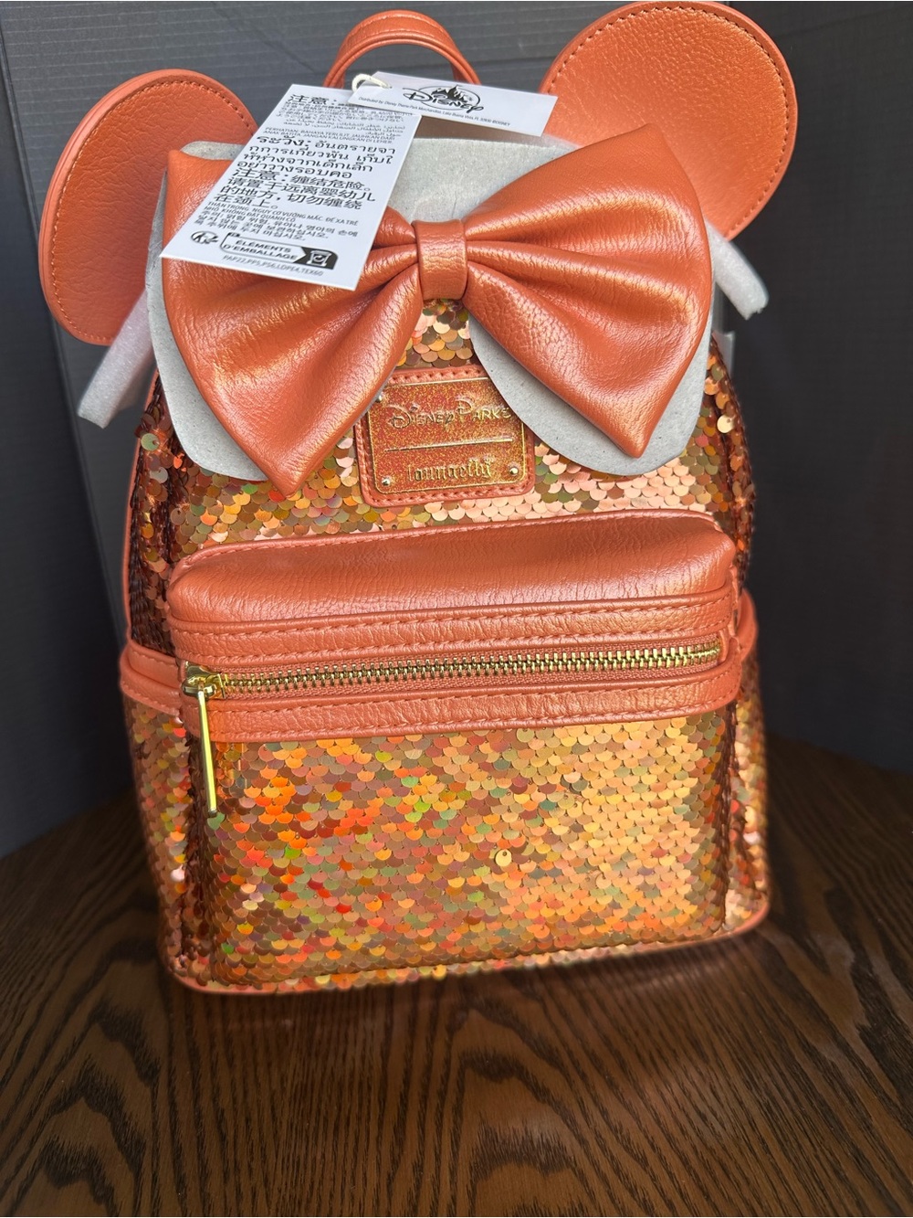Disney Orange Sequin Mini Backpack with Bow and Ears